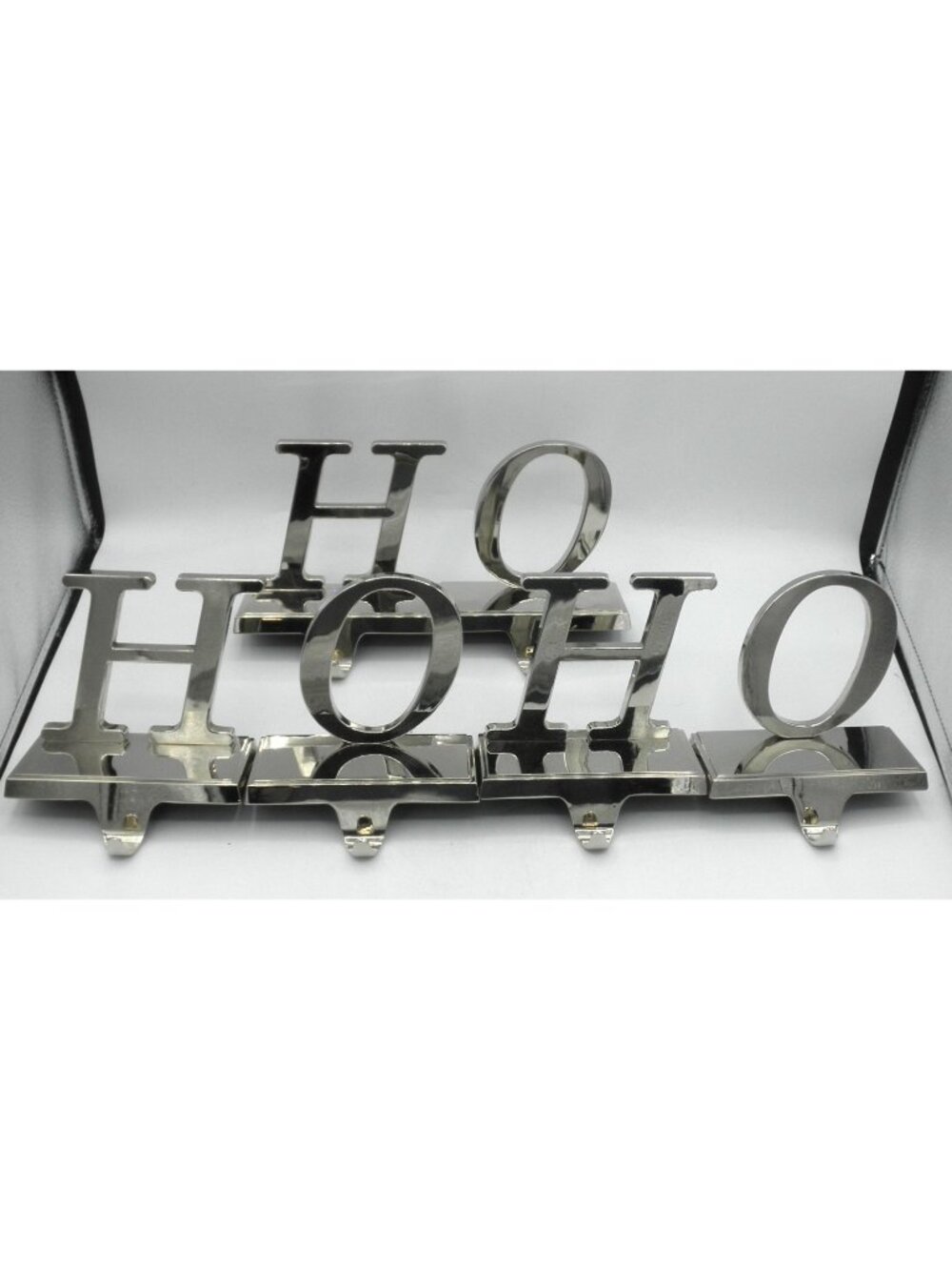 Whimsical Vintage Silver-tone Christmas Stocking Holder Set of 6 HO HO HO!